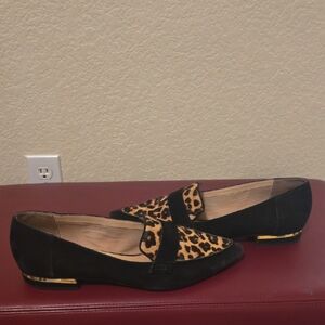 Franco Sarto Black and Leopard Print Loafers